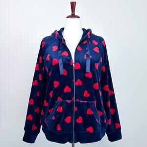 Torrid Sleep Soft Velour Navy Blue Heart Loungewear Hoodie Zip-Up Jacket 2X
